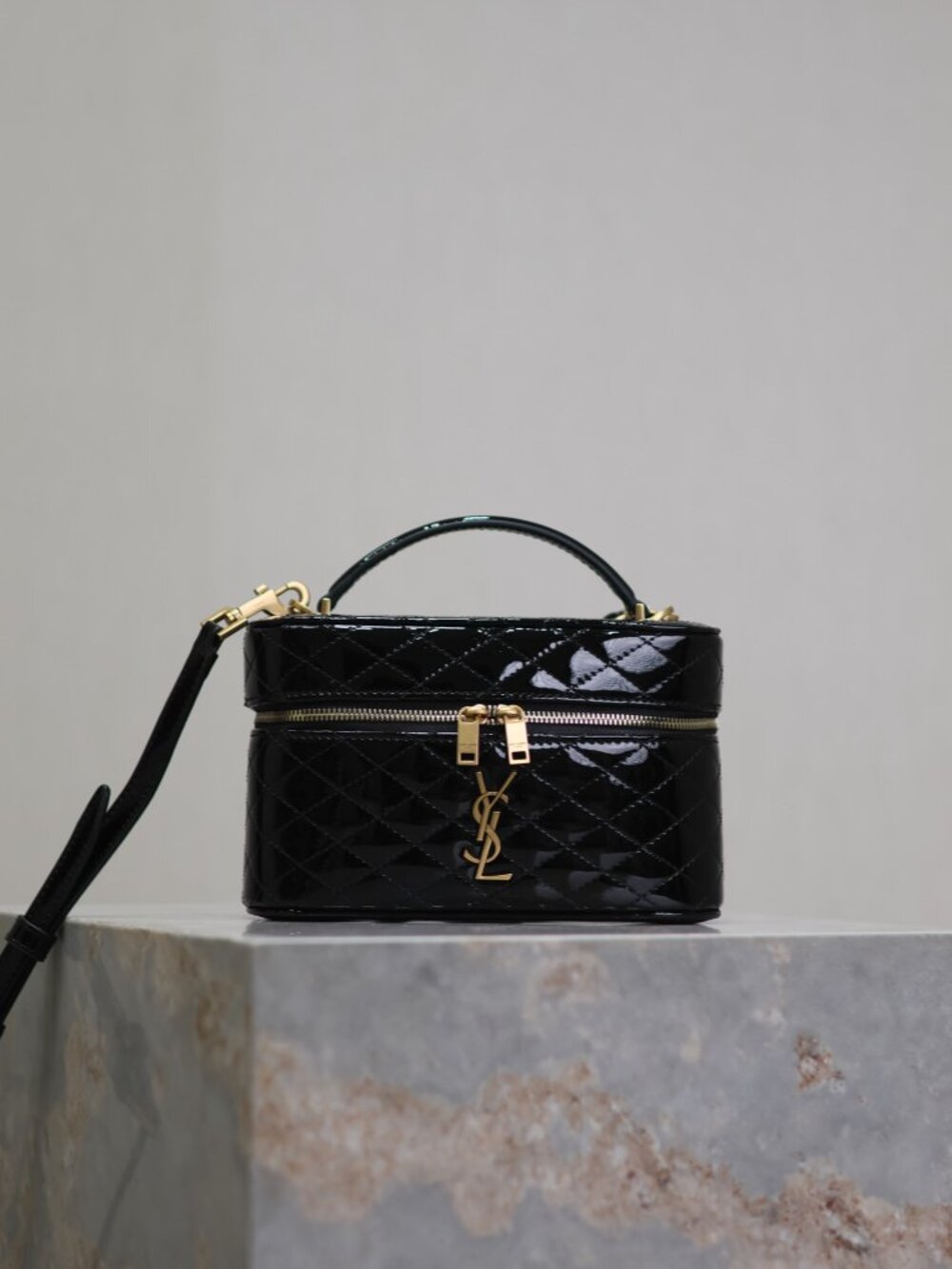 Saint Laurent Gaby Black Leather Makeup Bag